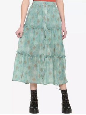 Hot Topic x Outlander Tiered Midi Skirt-Ruffles-Chiffon-Celtic Print-Size Small